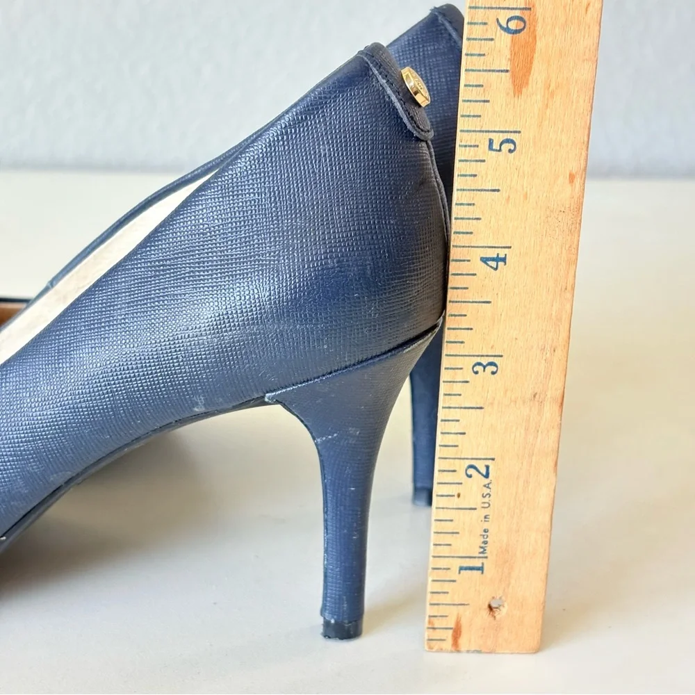 Michael Kors Flex Navy Blue Leather 3.25” High Heels Pumps Women’s Size 7 W